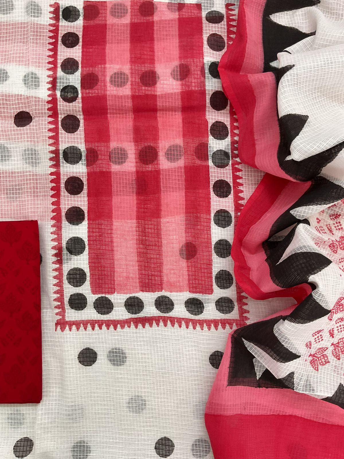 Pure Kota Cotton Printed Suit - White