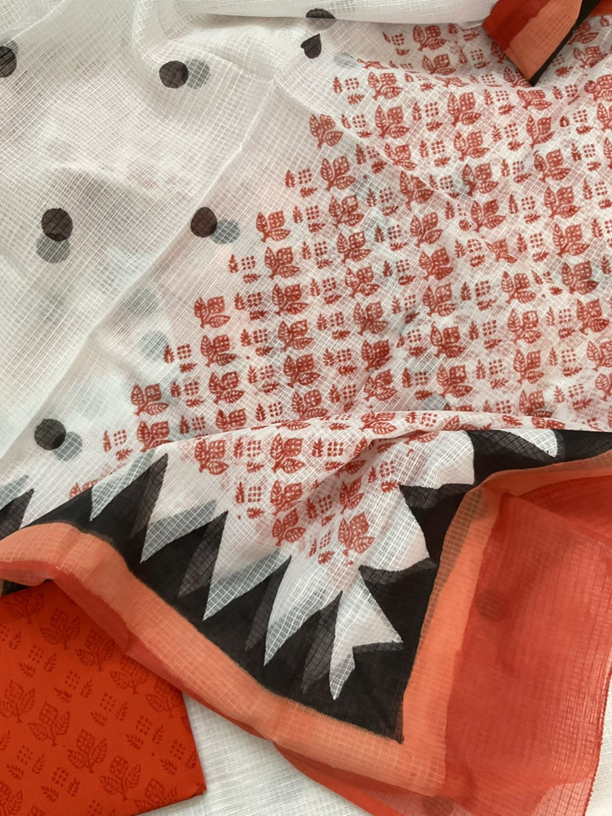 Pure Kota Cotton Printed Suit - White