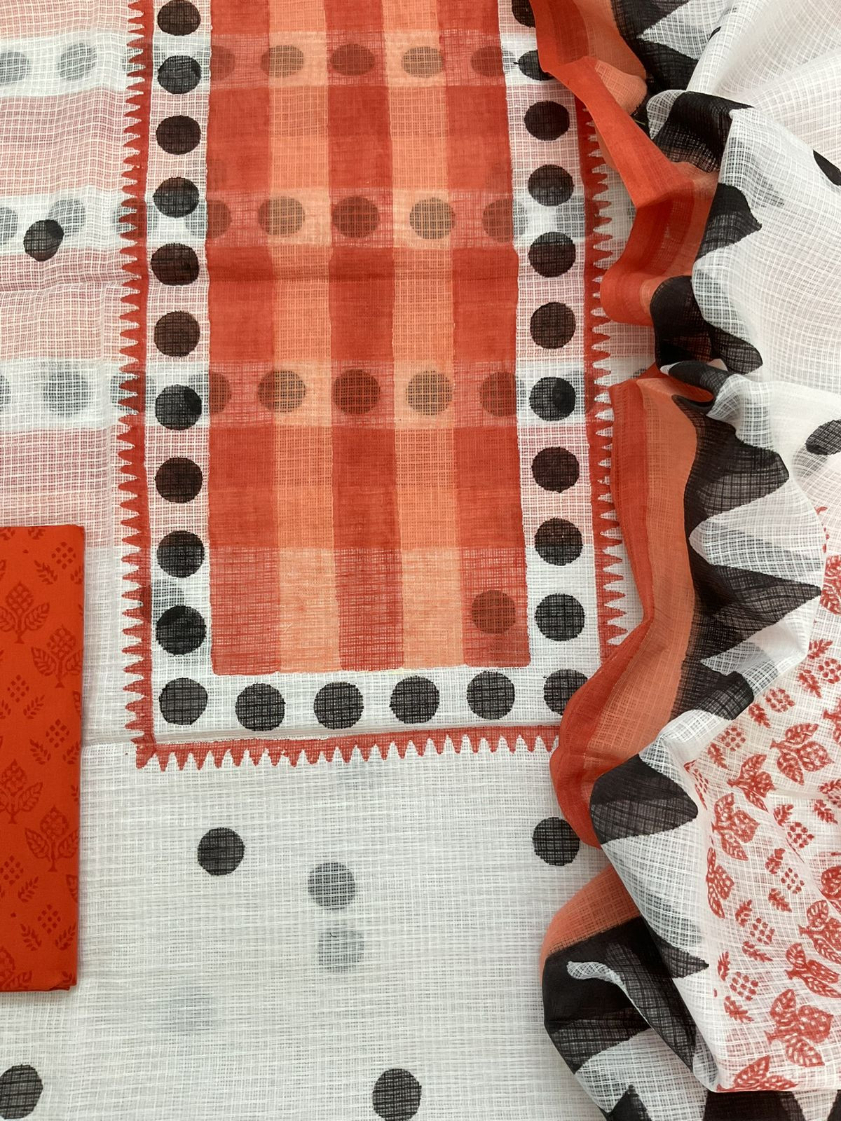 Pure Kota Cotton Printed Suit - White