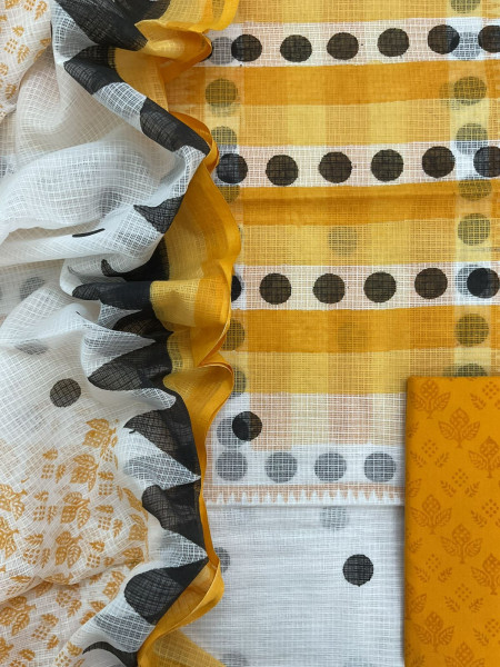 Image of Pure Kota Cotton Printed Suit - White