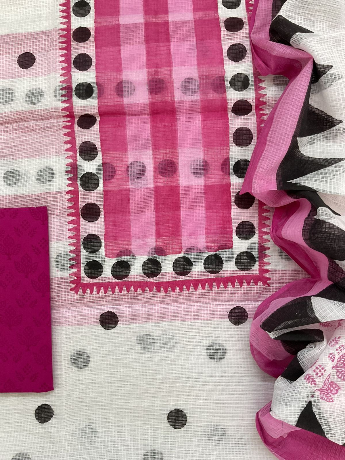 Pure Kota Cotton Printed Suit - White