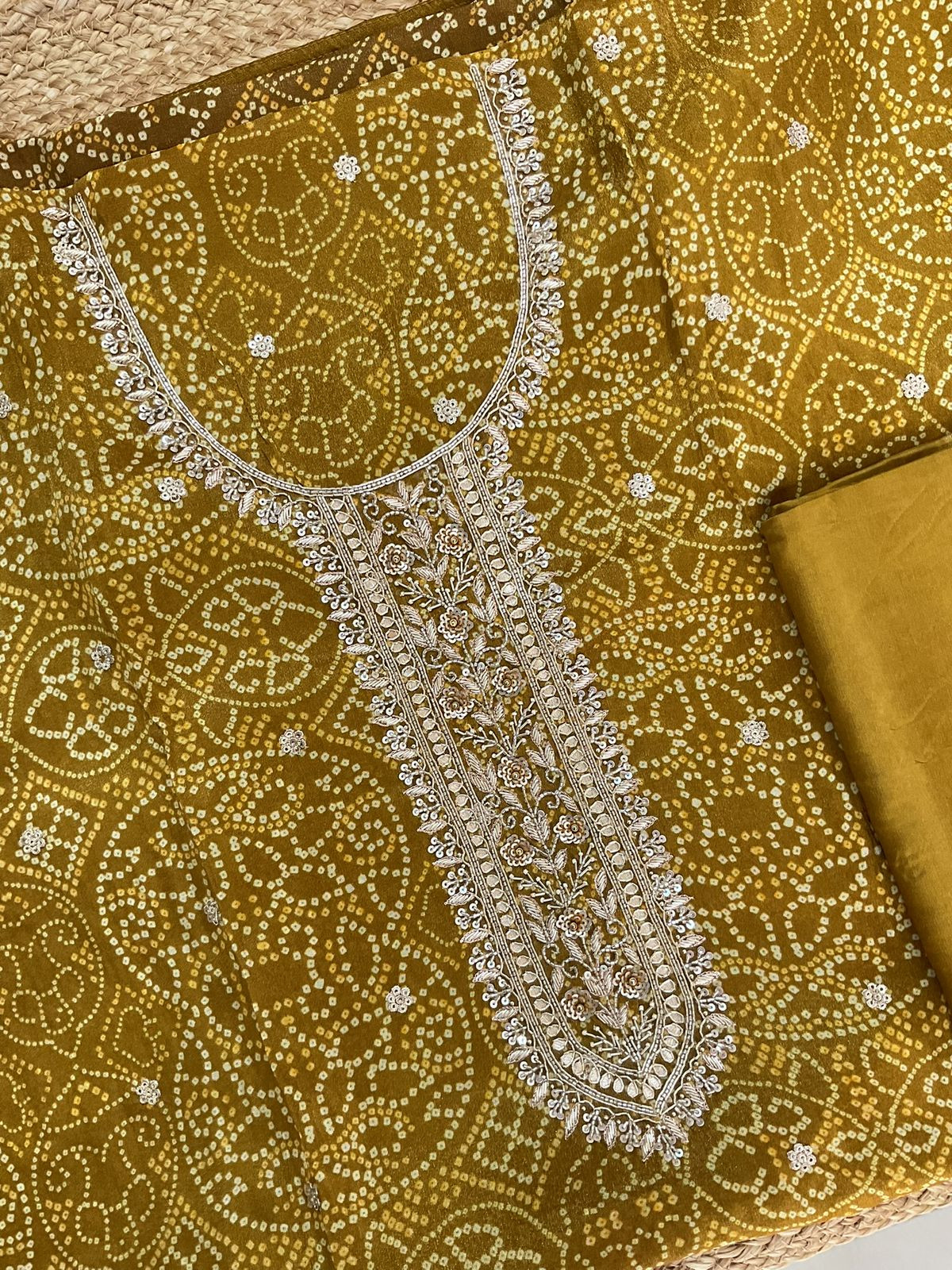 Pure Tissue Shimmer Silk Printed Embroidered Suit - Yellow