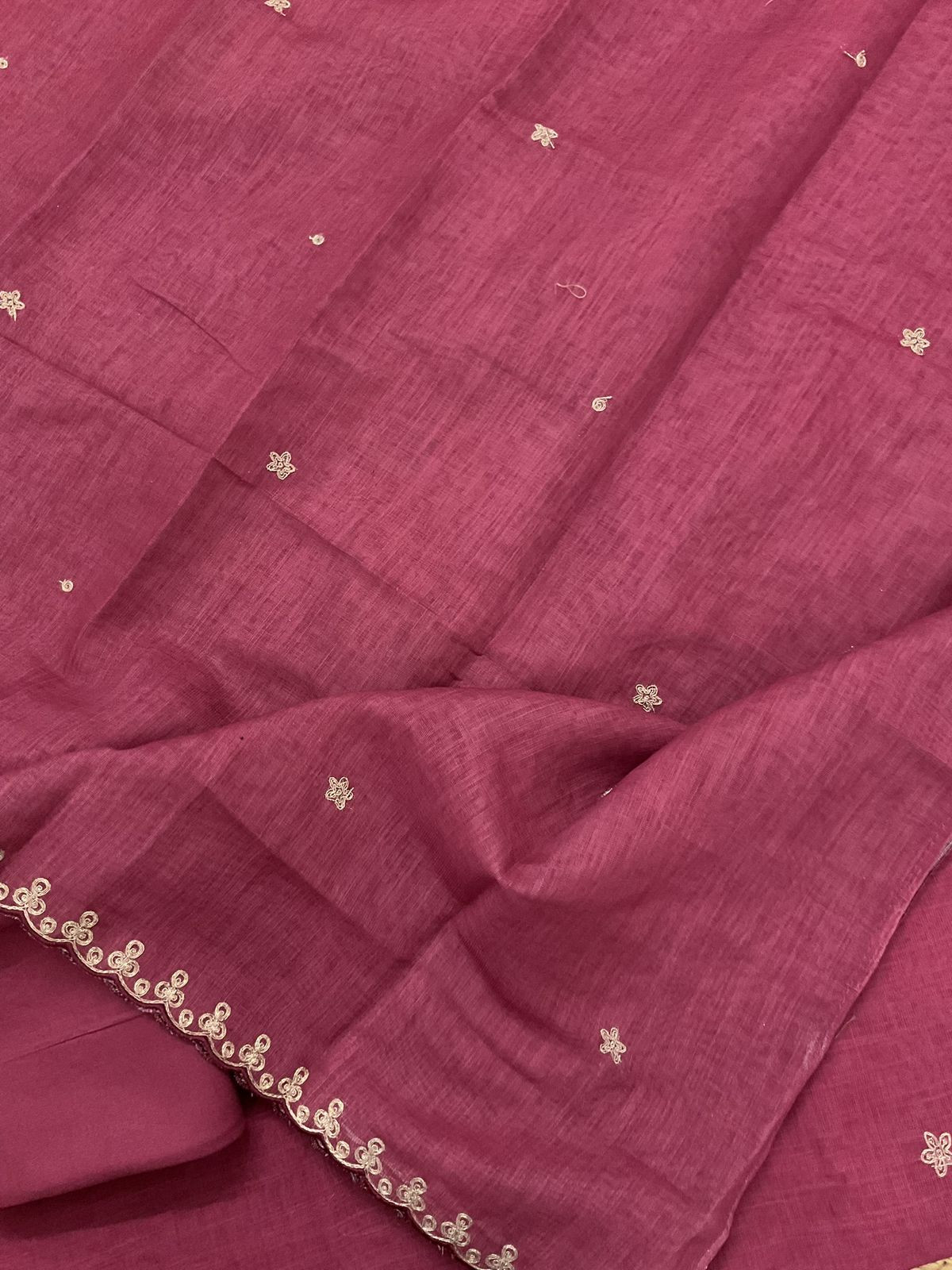 Soft Jute Kota Cotton Embroidered Suit - Pink