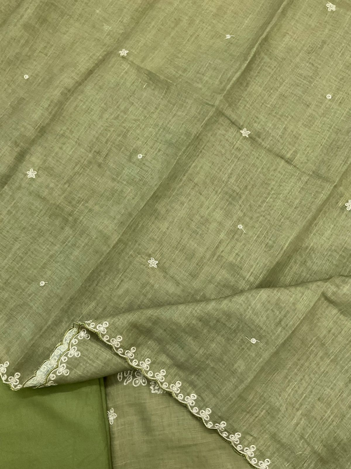 Soft Jute Kota Cotton Embroidered Suit - Green