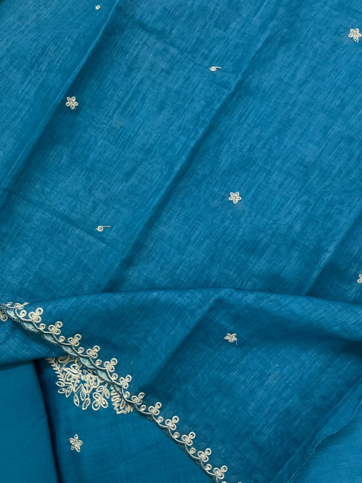 Soft Jute Kota Cotton Embroidered Suit - Blue
