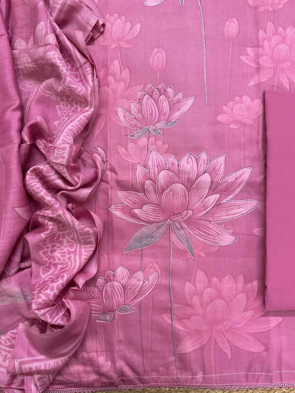 Pure Jaam Cotton Printed Embroidered Suit - Pink