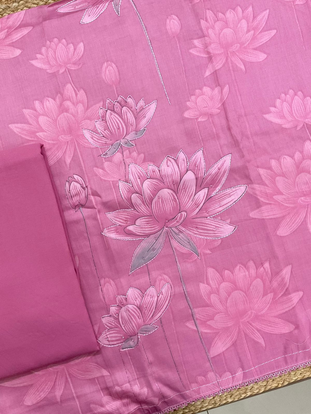 Pure Jaam Cotton Printed Embroidered Suit - Pink