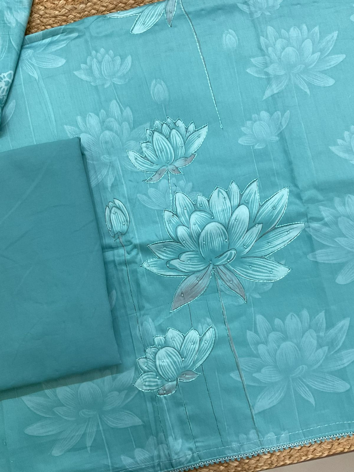 Pure Jaam Cotton Printed Embroidered Suit - Sea Green