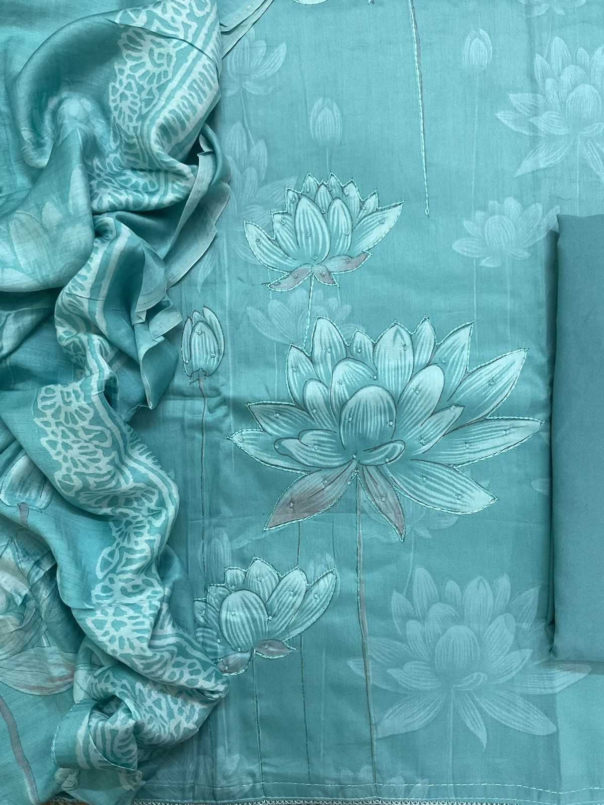 Pure Jaam Cotton Printed Embroidered Suit - Sea Green