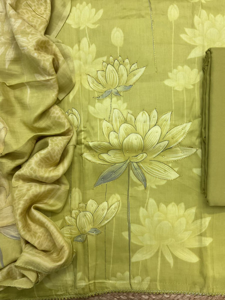 Image of Pure Jaam Cotton Printed Embroidered Suit - Green
