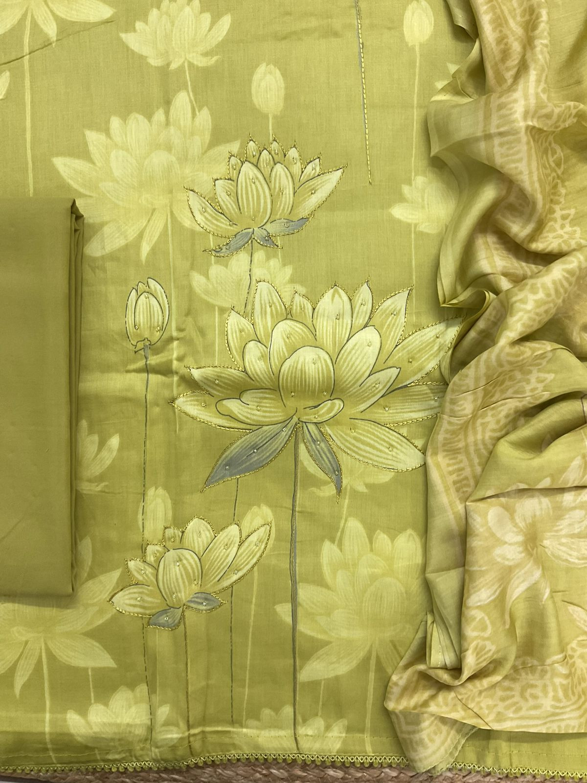 Pure Jaam Cotton Printed Embroidered Suit - Green