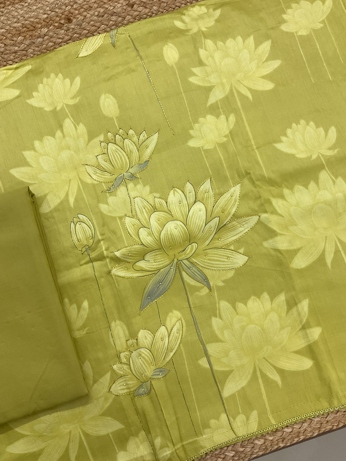 Pure Jaam Cotton Printed Embroidered Suit - Green