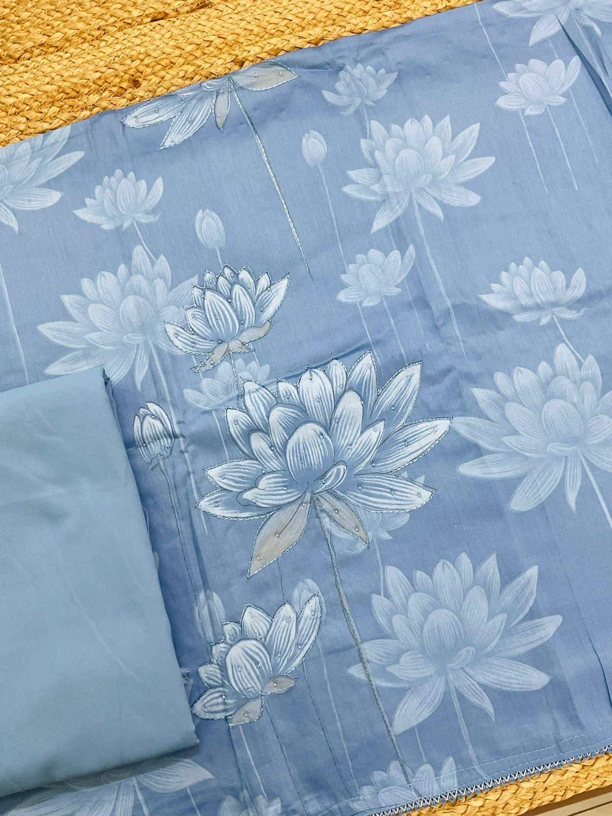 Pure Jaam Cotton Printed Embroidered Suit - Blue