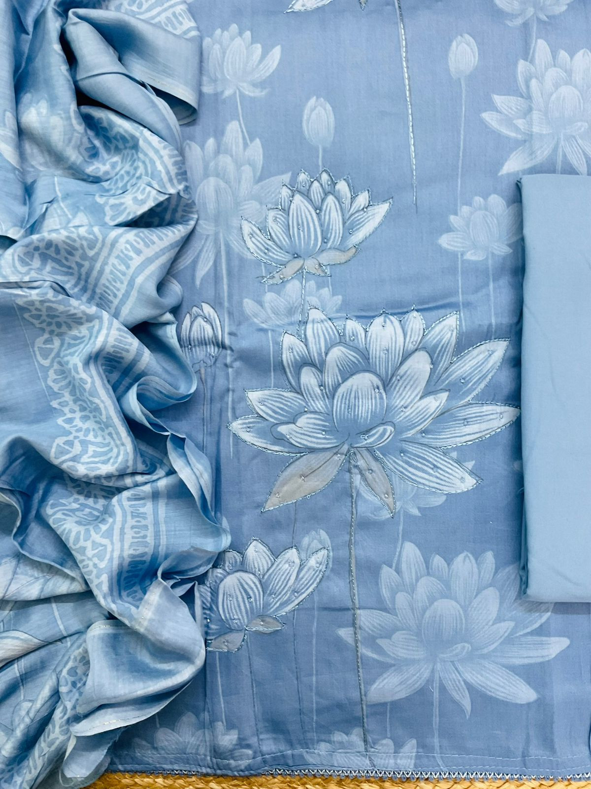 Pure Jaam Cotton Printed Embroidered Suit - Blue