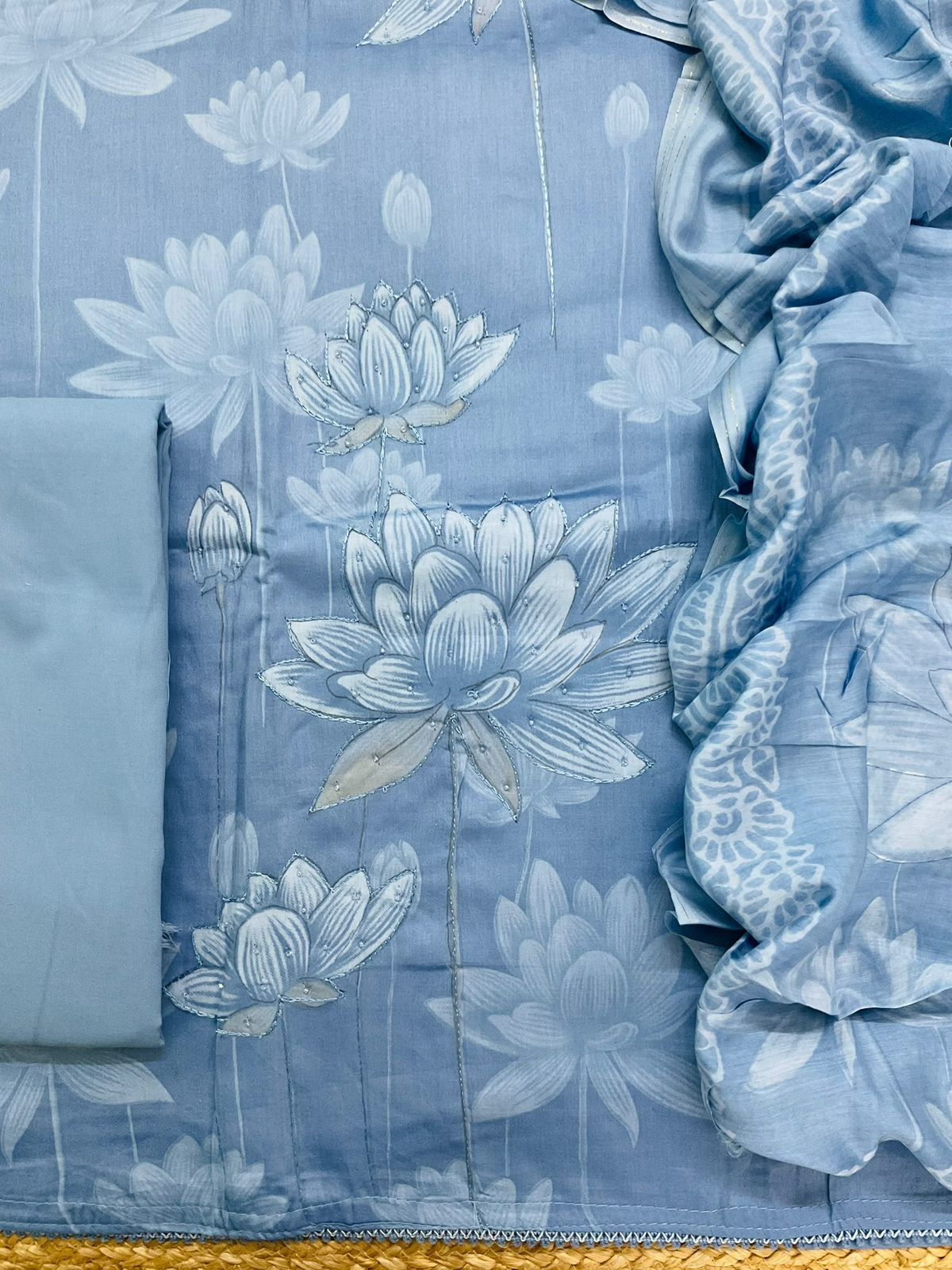 Pure Jaam Cotton Printed Embroidered Suit - Blue