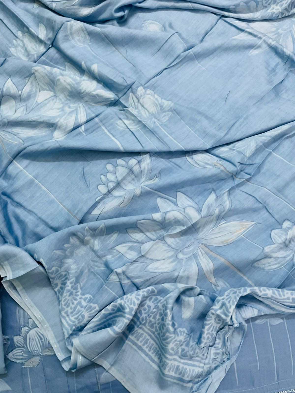 Pure Jaam Cotton Printed Embroidered Suit - Blue