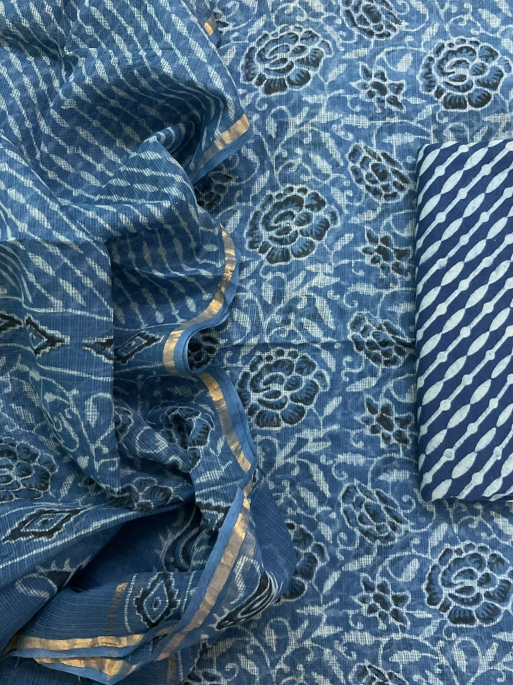 Image of Pure Kota Cotton Printed Suit - Blue