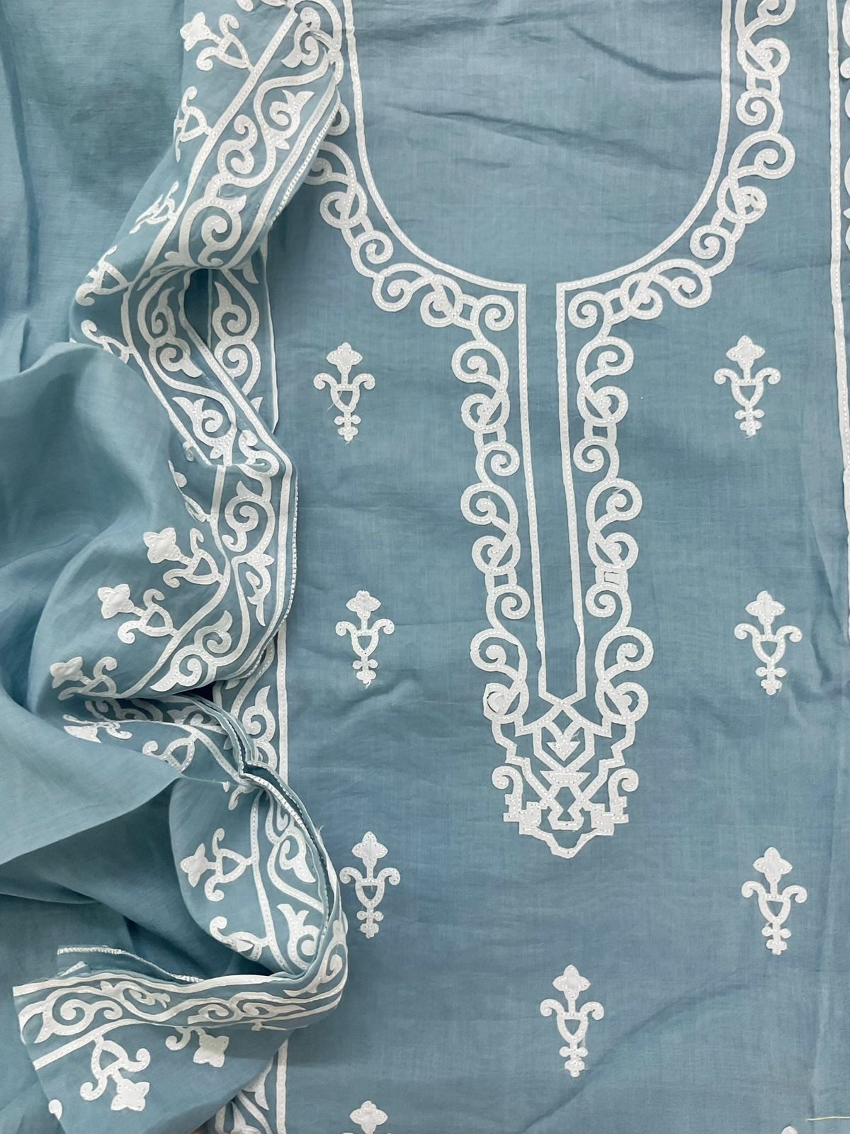 Soft Chanderi Embroidered Suit - Blue