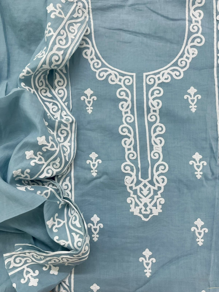 Image of Soft Chanderi Embroidered Suit - Blue