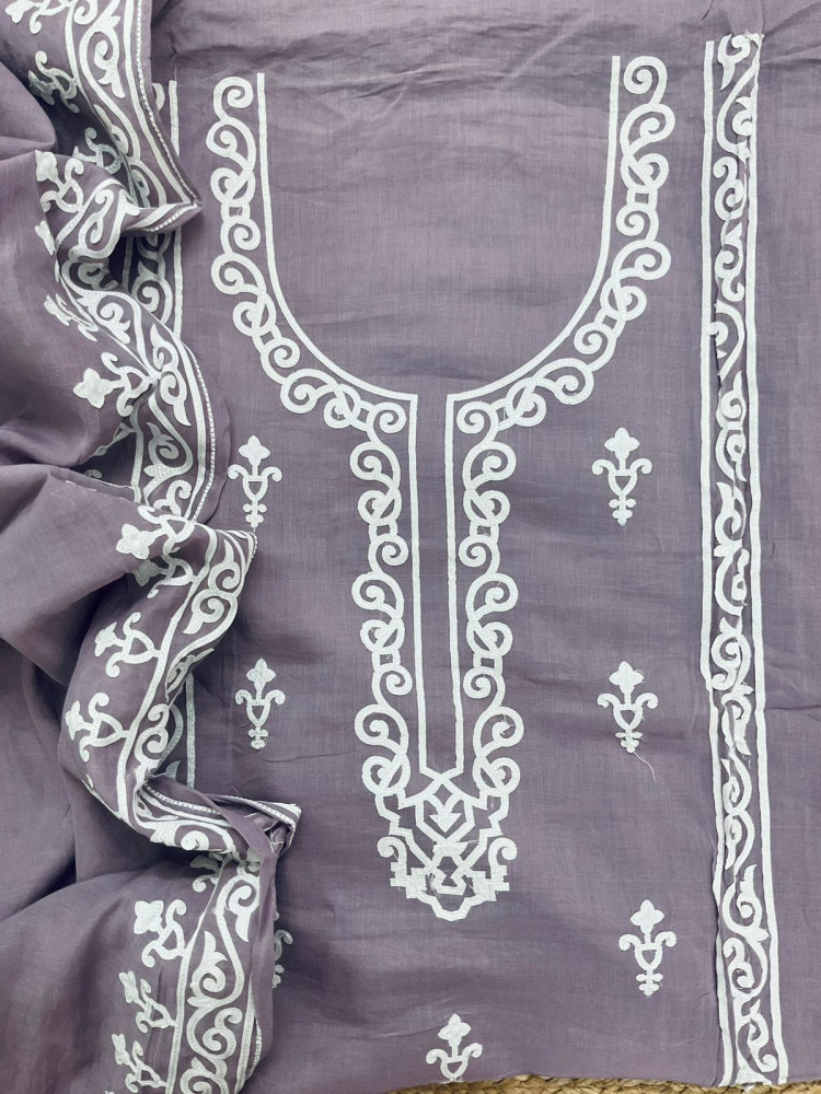 Image of Soft Chanderi Embroidered Suit - Purple