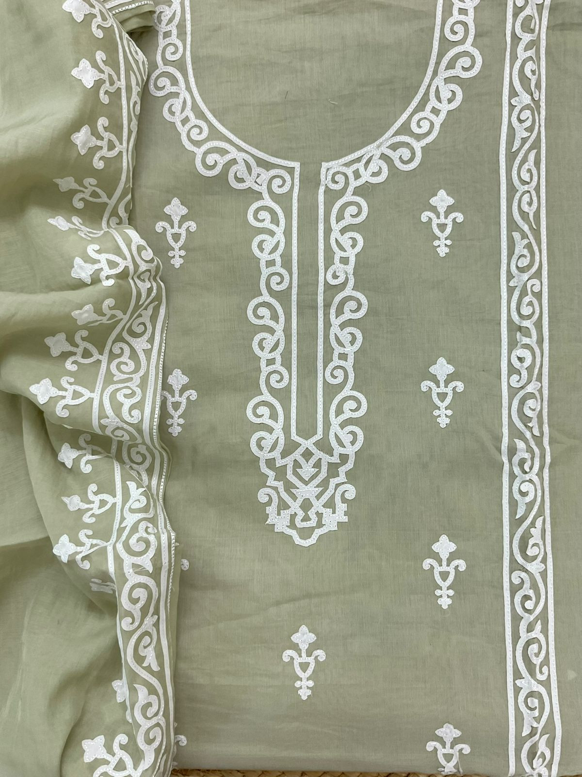 Soft Chanderi Embroidered Suit - Green