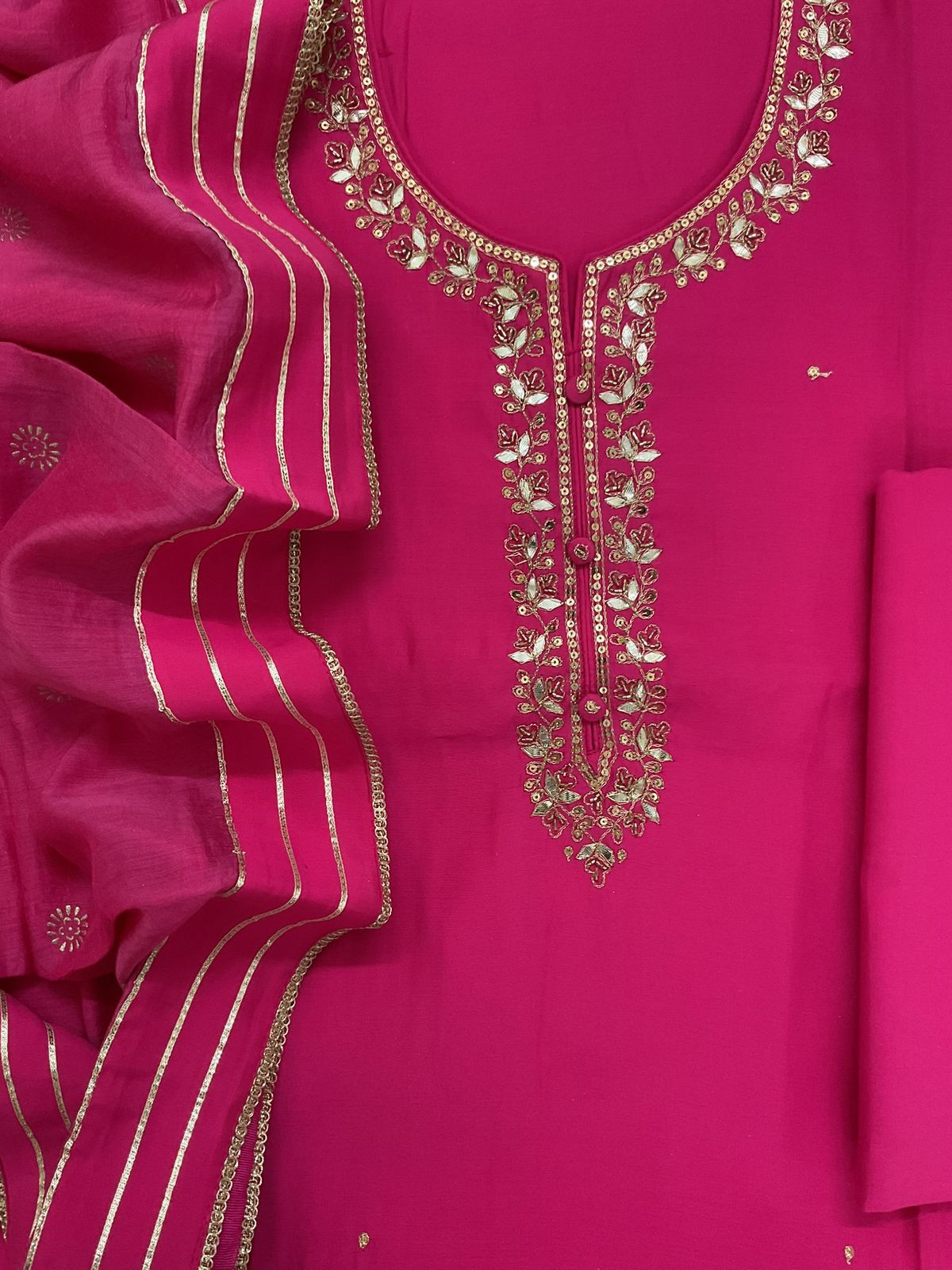 Pure Muslin Embroidered Suit - Pink