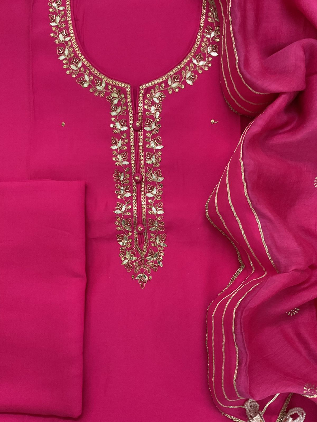Pure Muslin Embroidered Suit - Pink