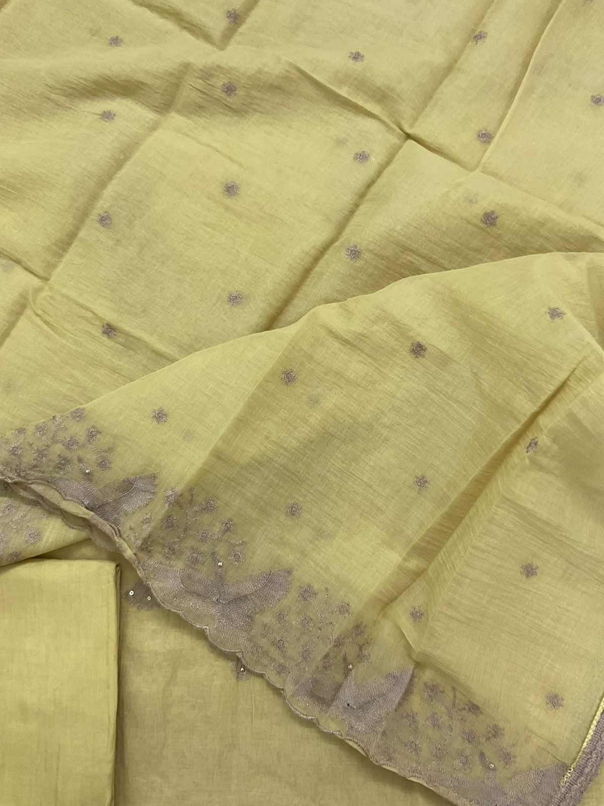 Soft Slub Chanderi Embroidered Suit - Yellow