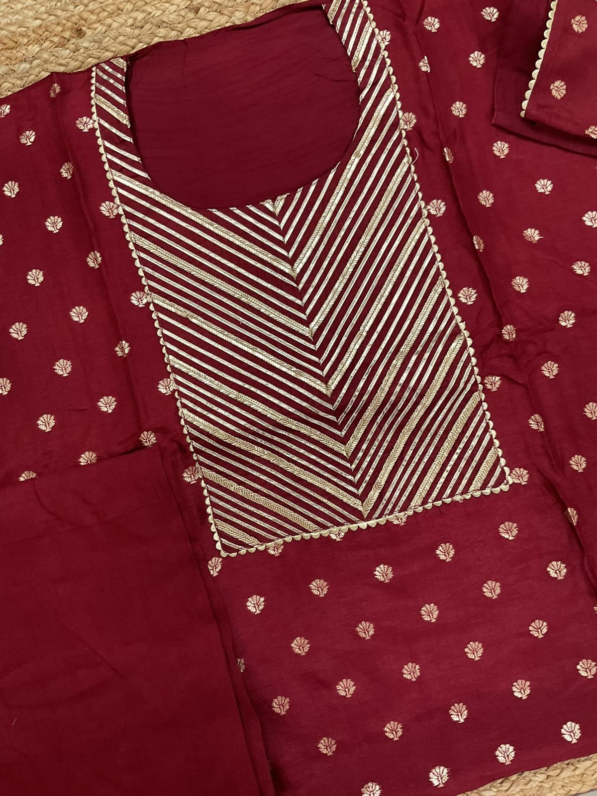 Pure Upada Silk Banarasi Weaved Embroidered Suit - Maroon