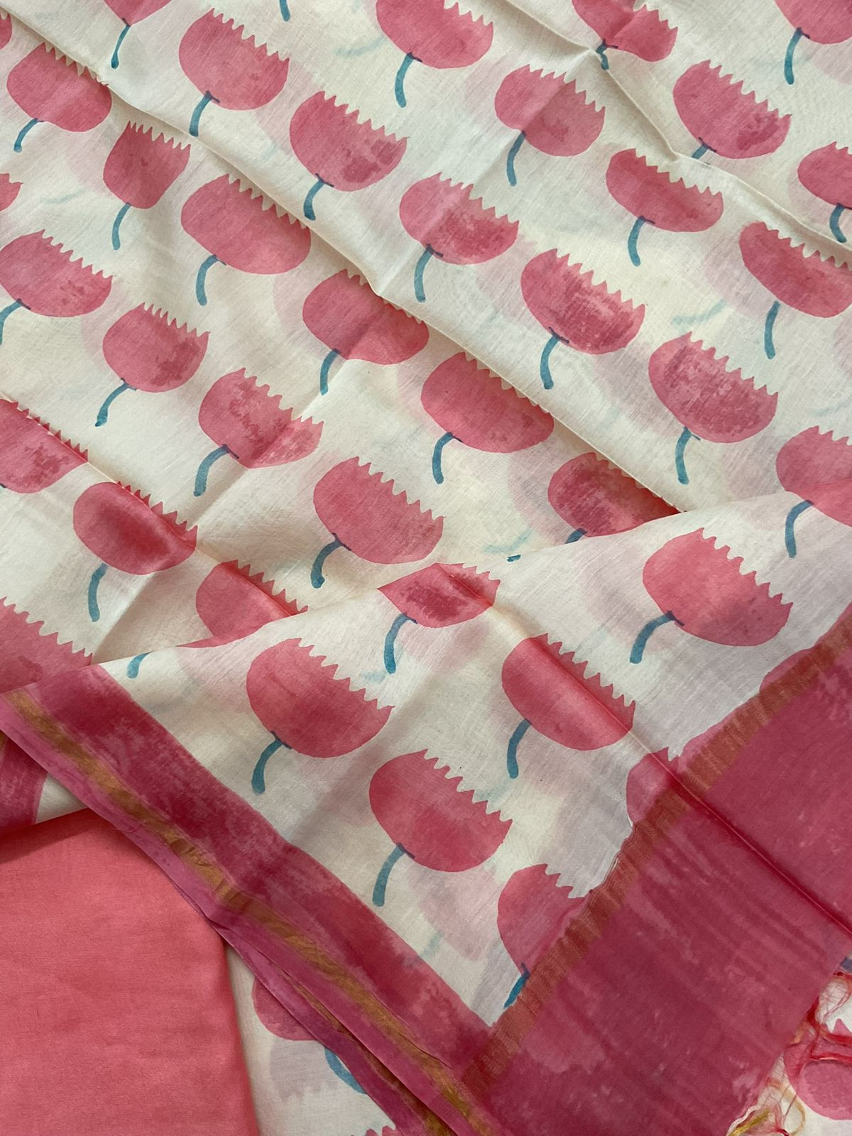 Pure Chanderi Printed Suit - Cream