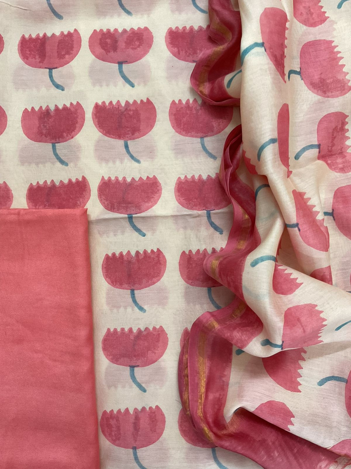 Pure Chanderi Printed Suit - Cream