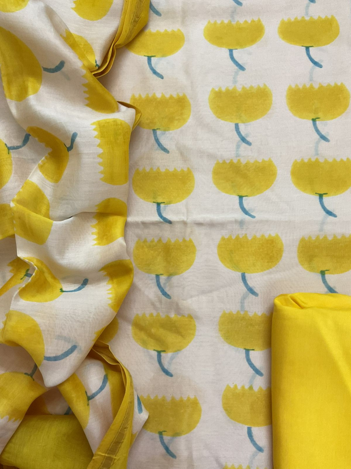 Pure Chanderi Printed Suit - Cream