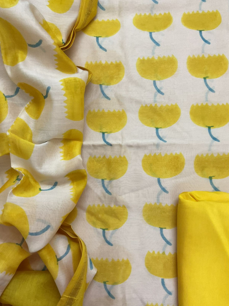 Image of Pure Chanderi Printed Suit - Cream