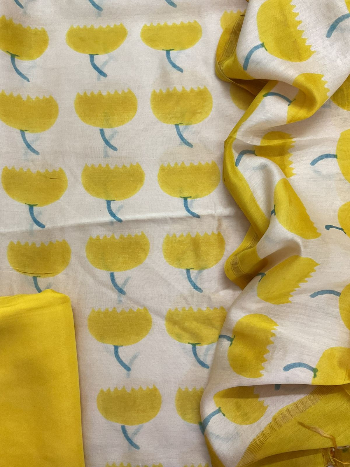 Pure Chanderi Printed Suit - Cream