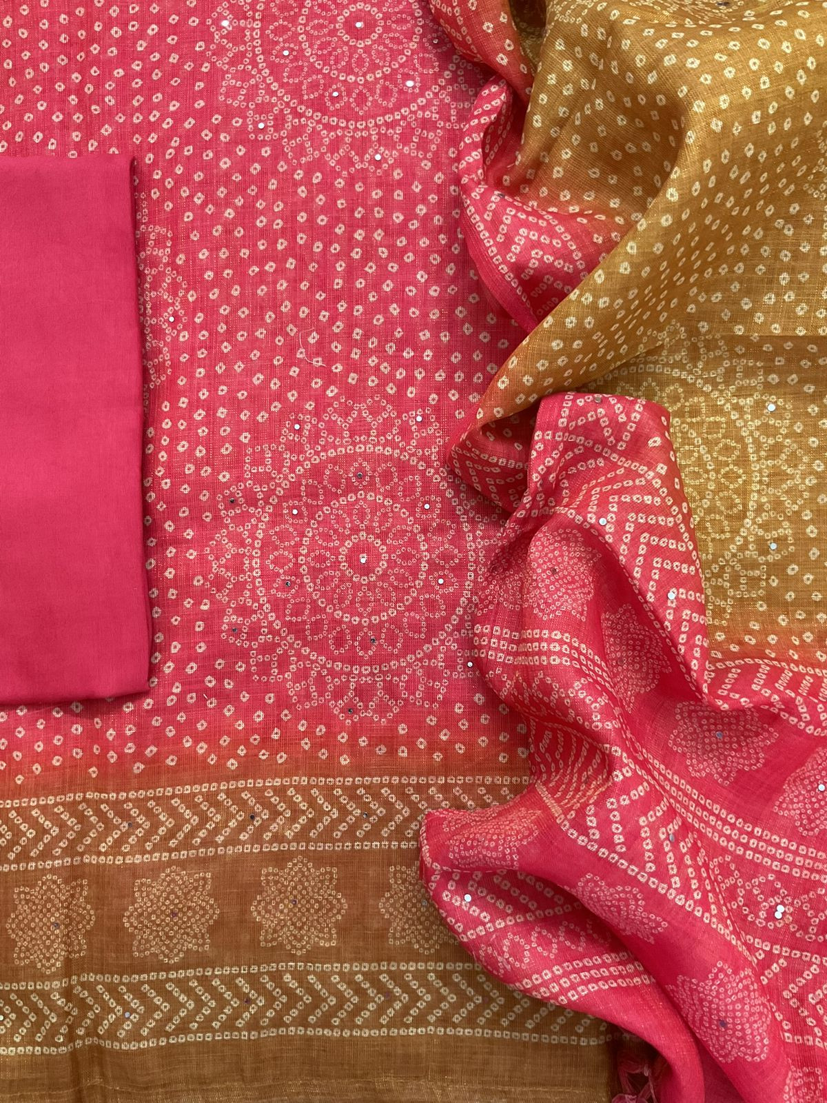 Soft Tissue Slub Cotton Printed Embroidered Suit - Peach