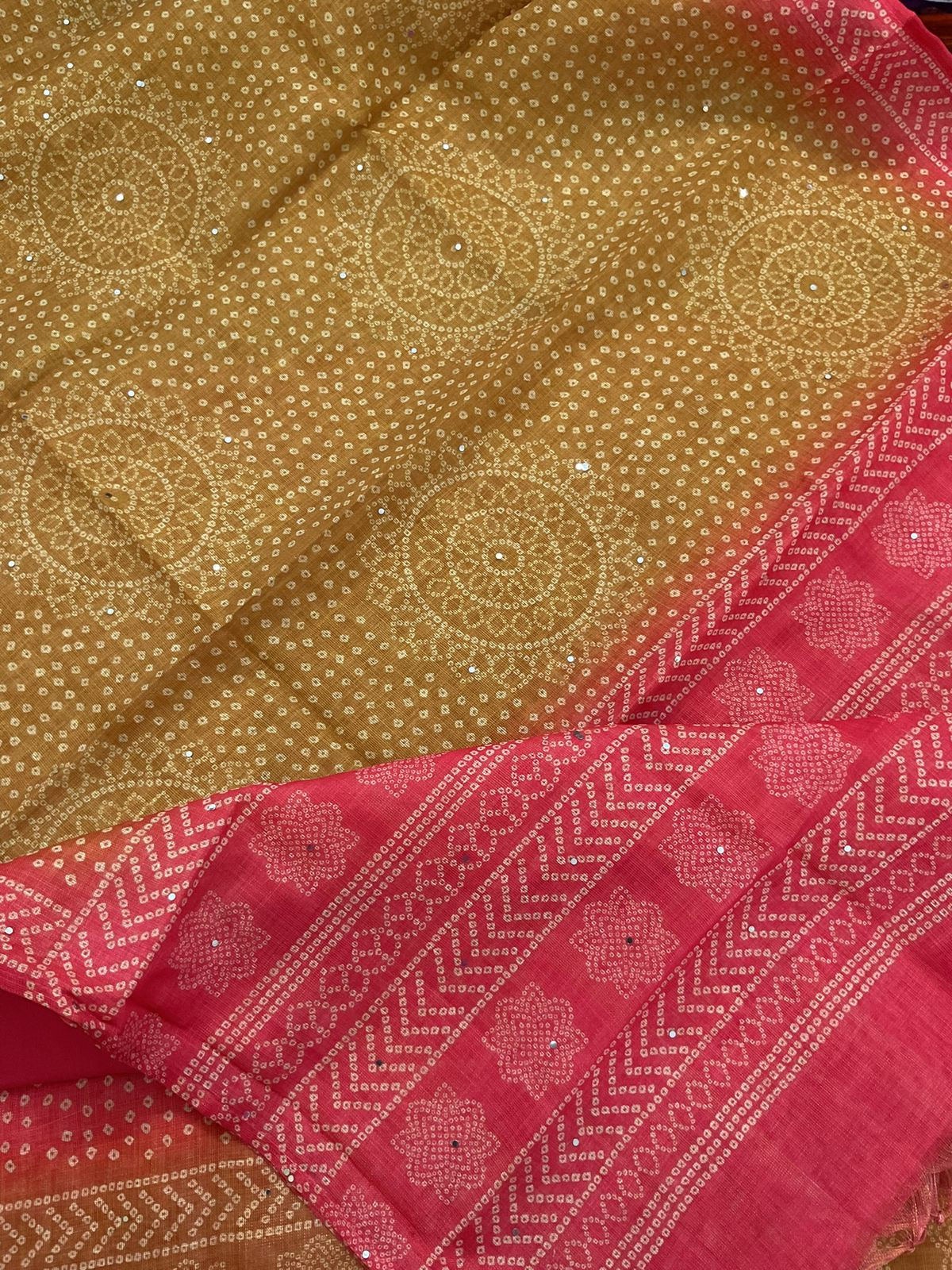 Soft Tissue Slub Cotton Printed Embroidered Suit - Peach