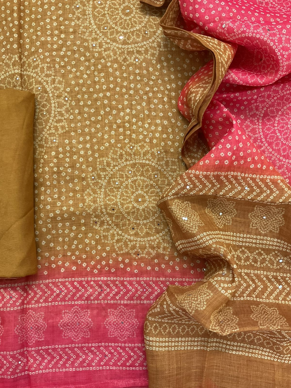 Soft Tissue Slub Cotton Printed Embroidered Suit - Mustard