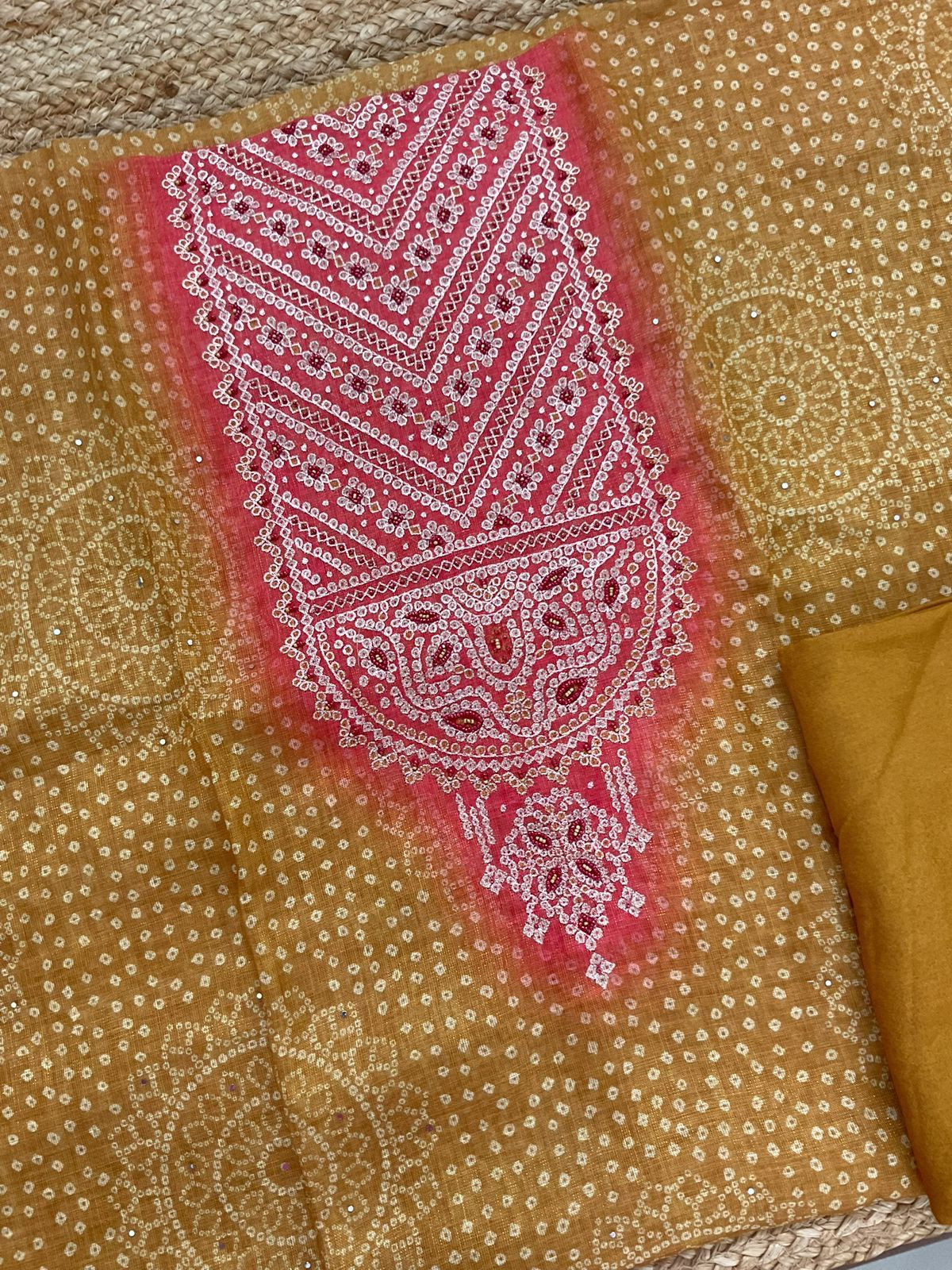 Soft Tissue Slub Cotton Printed Embroidered Suit - Mustard