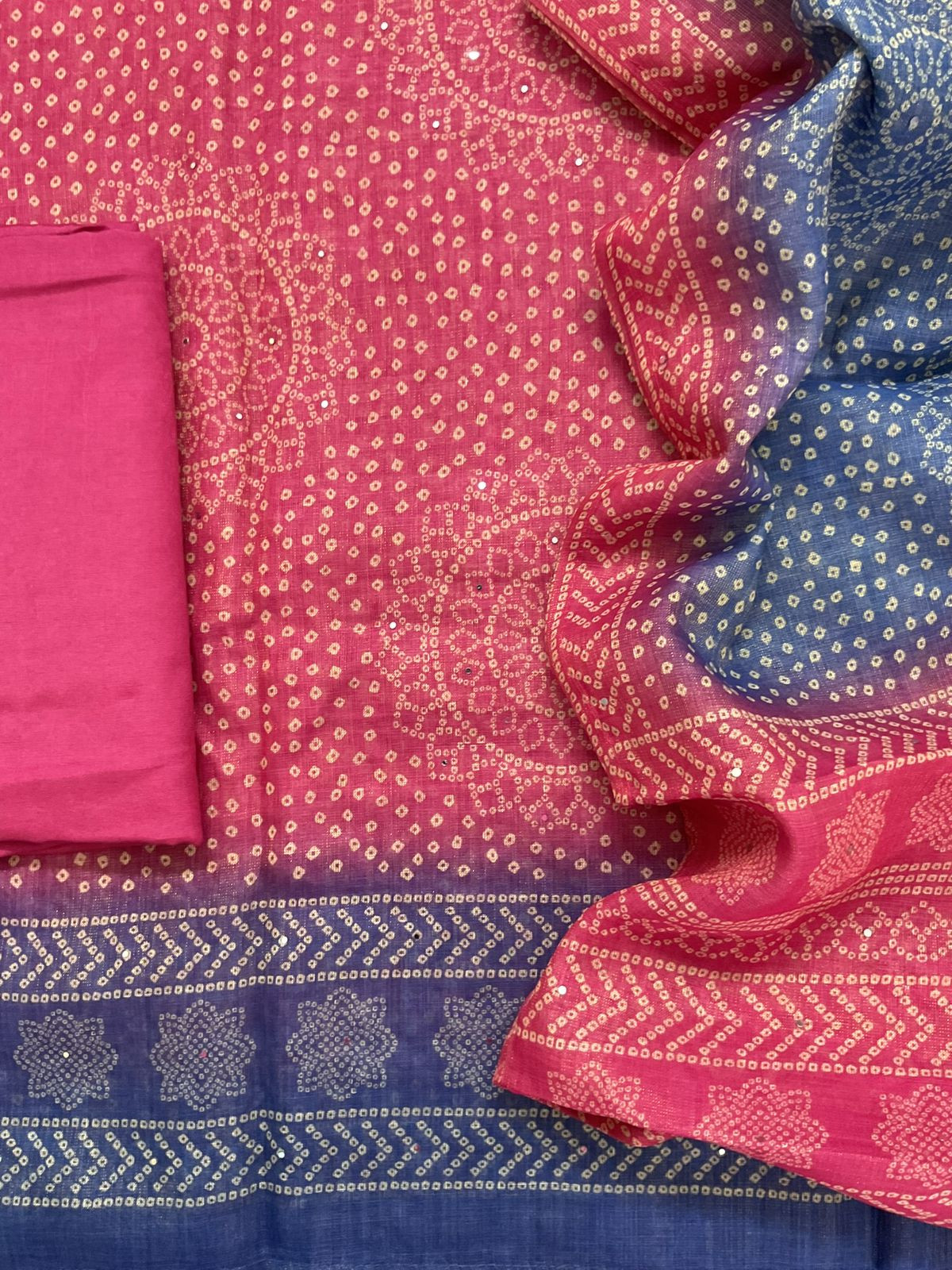 Soft Tissue Slub Cotton Printed Embroidered Suit - Pink