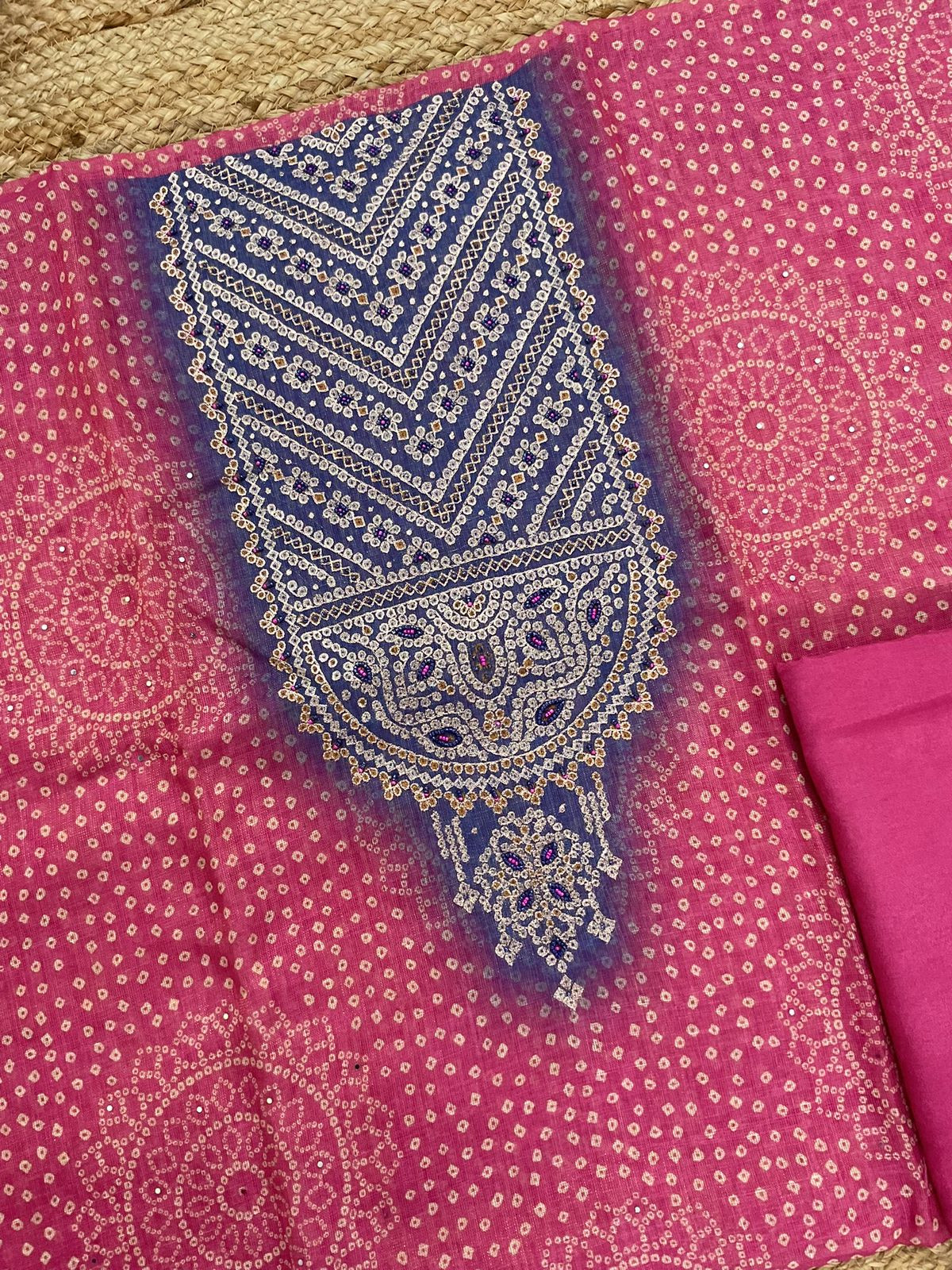Soft Tissue Slub Cotton Printed Embroidered Suit - Pink