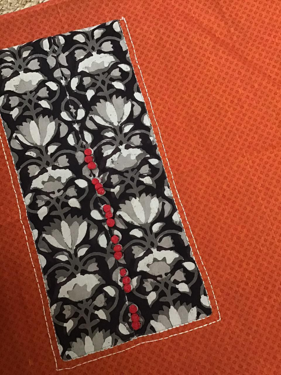 Pure Handloom Cotton Self Weaved Embroidered Suit - Orange