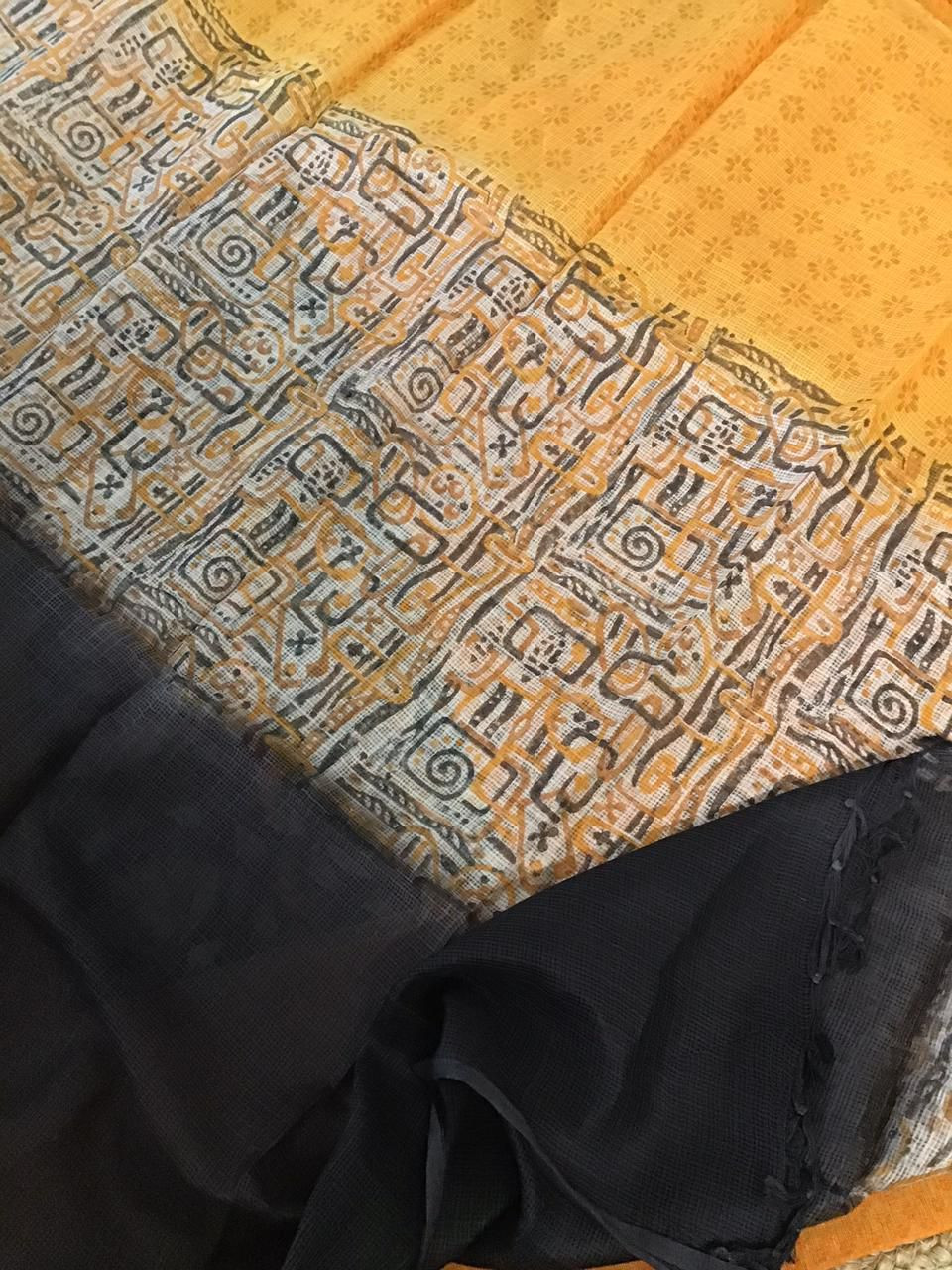 Pure Handloom Cotton Self Weaved Embroidered Suit - Yellow