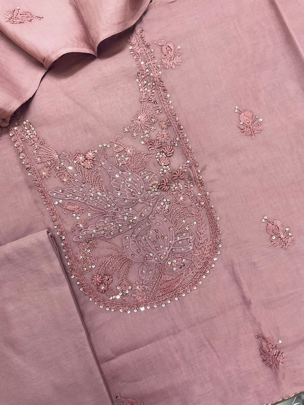 Soft Chanderi Embroidered Suit - Onion Pink
