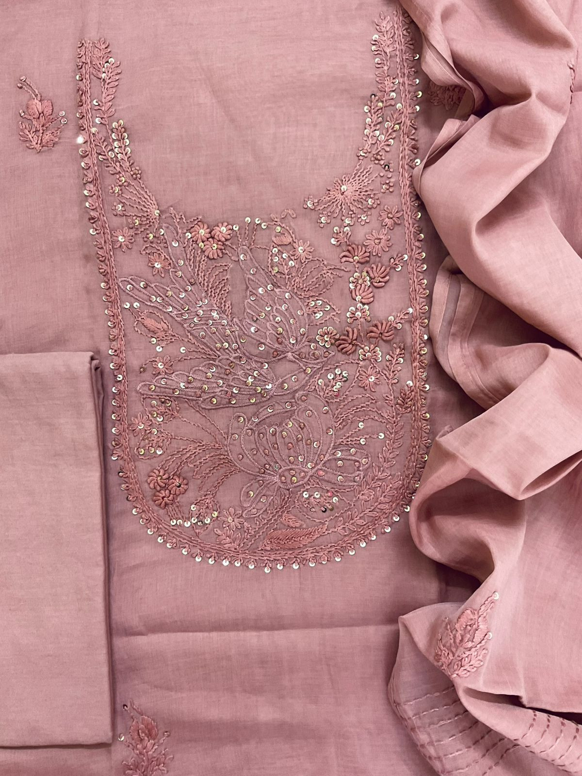 Soft Chanderi Embroidered Suit - Onion Pink