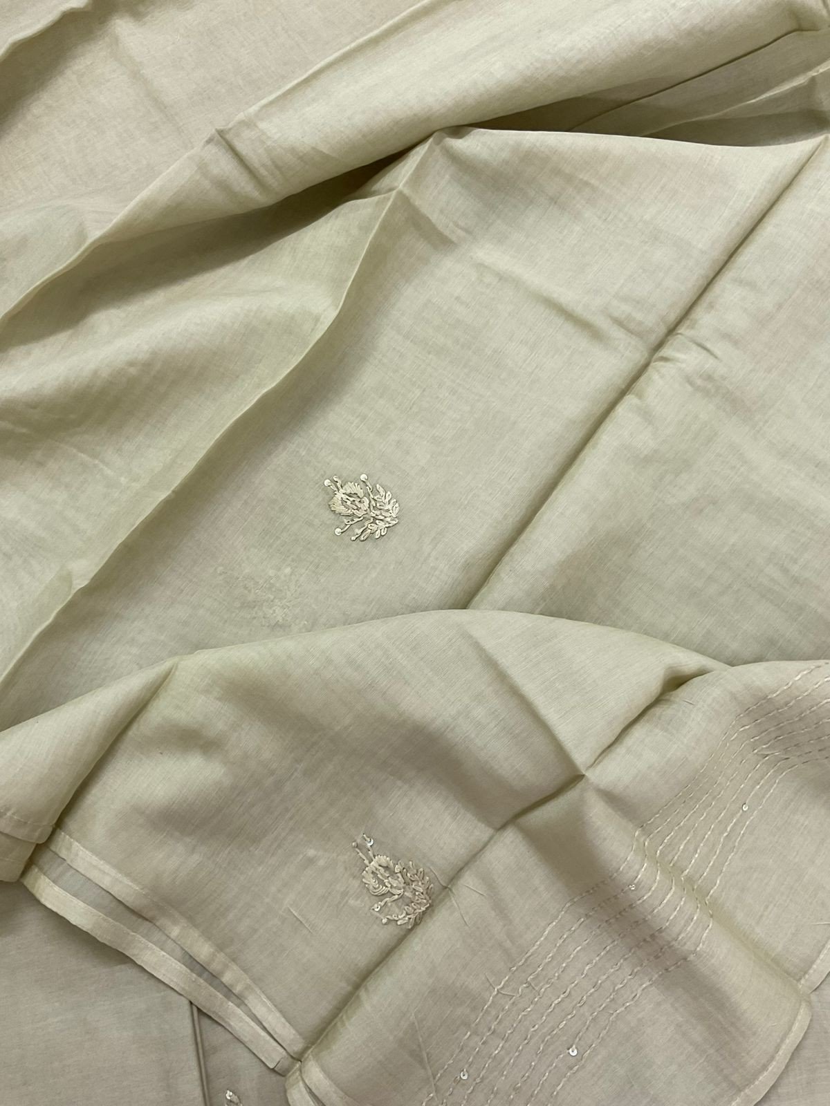 Soft Chanderi Embroidered Suit - Beigish Green