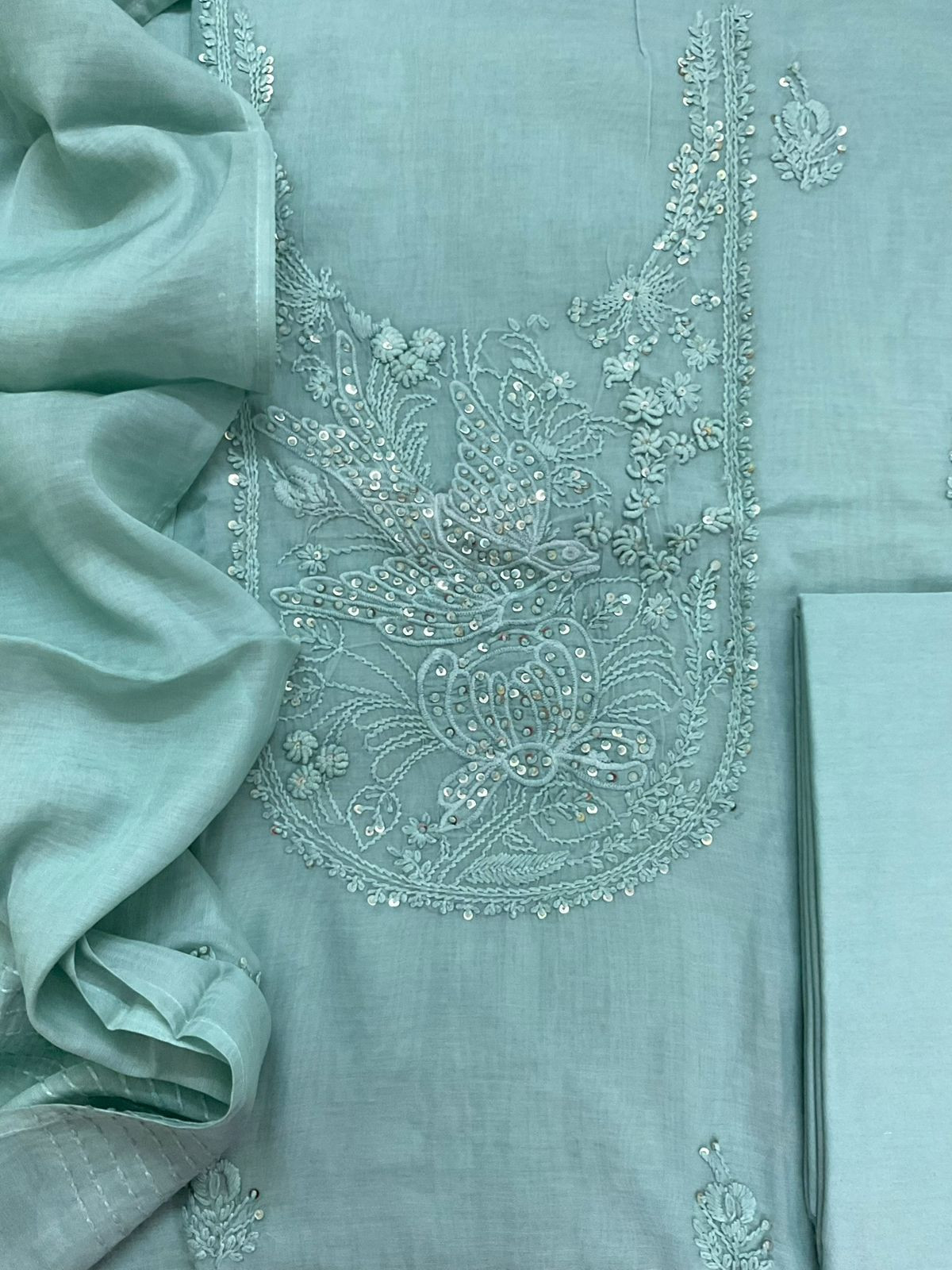 Soft Chanderi Embroidered Suit - Blue