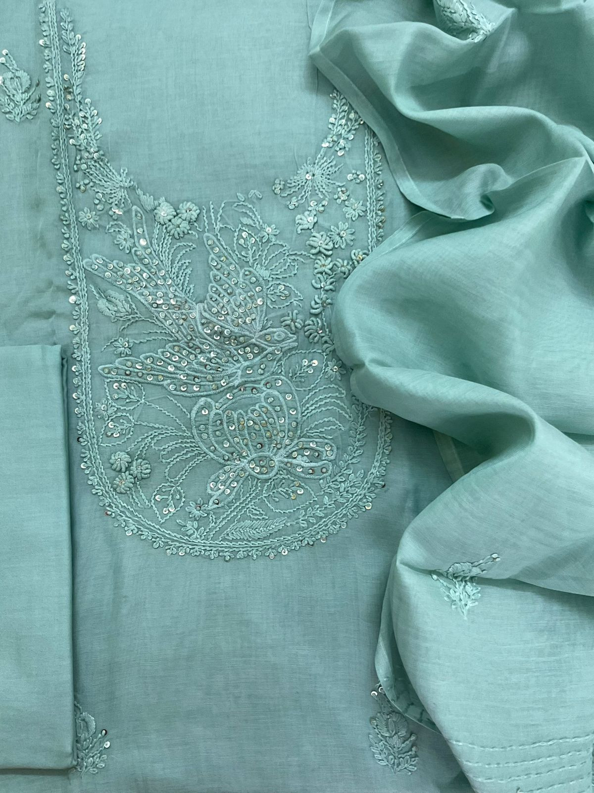 Soft Chanderi Embroidered Suit - Blue