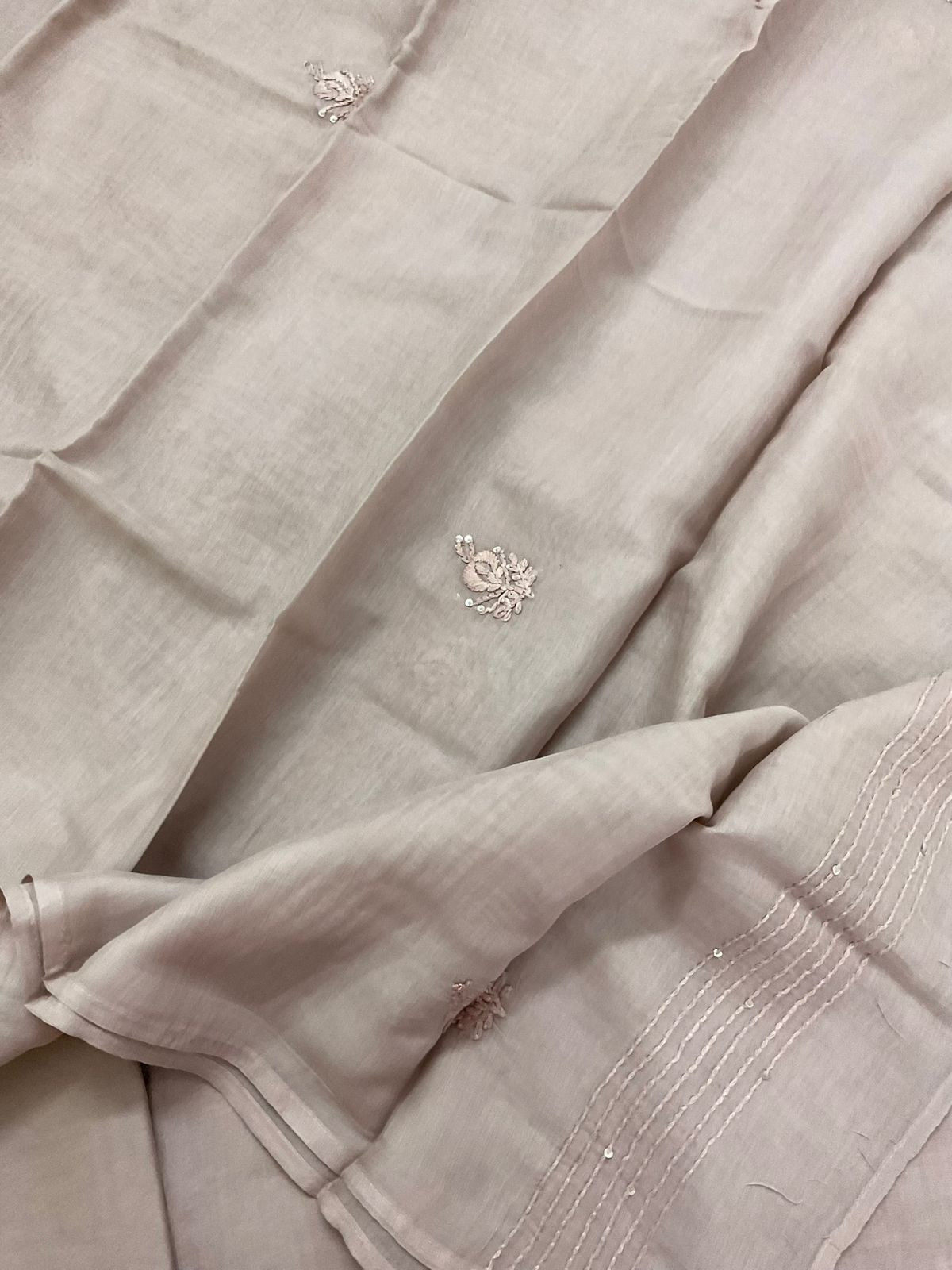 Soft Chanderi Embroidered Suit - Lilac Beige