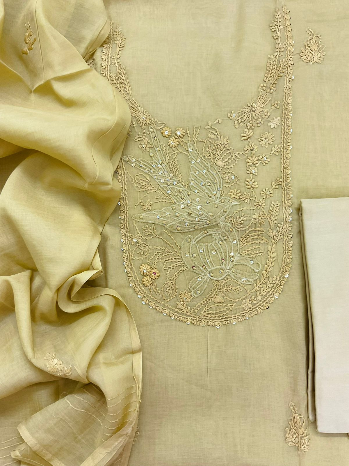 Soft Chanderi Embroidered Suit - Yellow