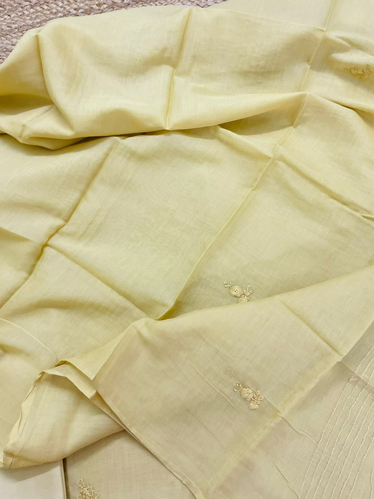 Soft Chanderi Embroidered Suit - Yellow